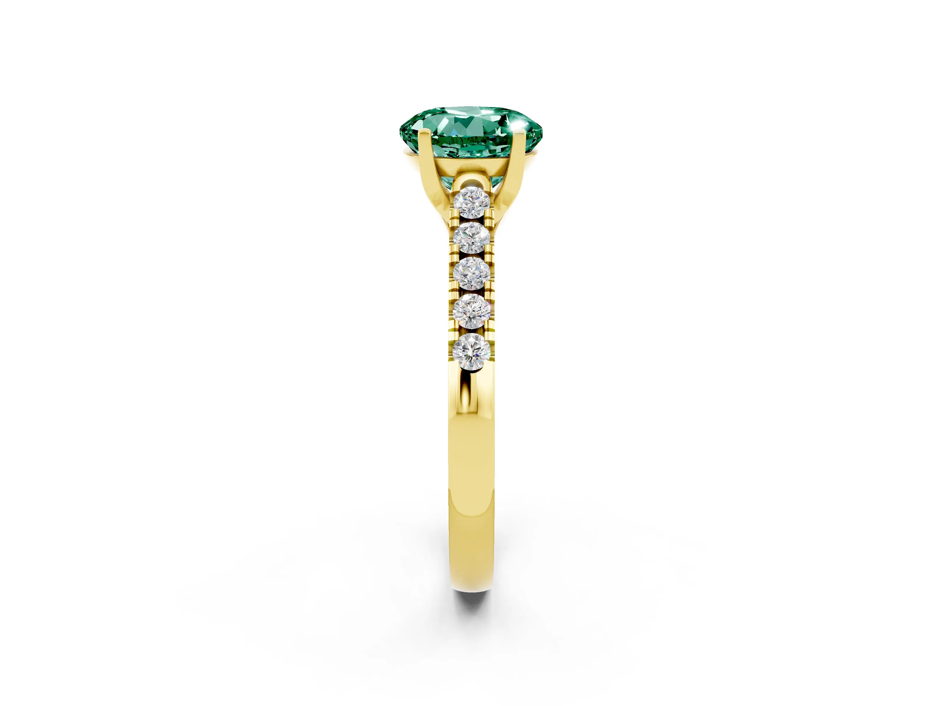Yellow gold {shape_name} Green Sapphire Solitaire Ring with Pavé Band and Four-Prong Setting_2