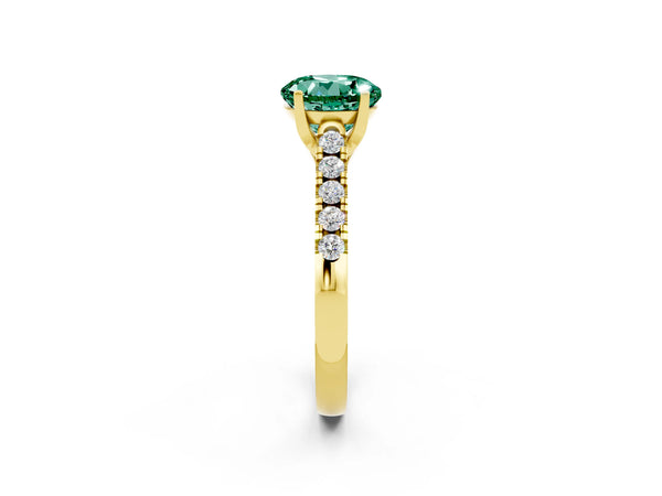 Yellow gold Round Cut Green Sapphire Pavé Band Solitaire Ring with Prong Setting