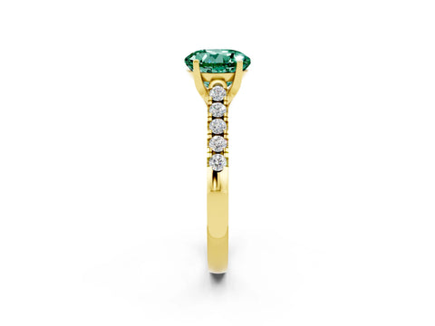 Yellow gold {shape_name} Green Sapphire Solitaire Ring with Pavé Band and Four-Prong Setting_2
