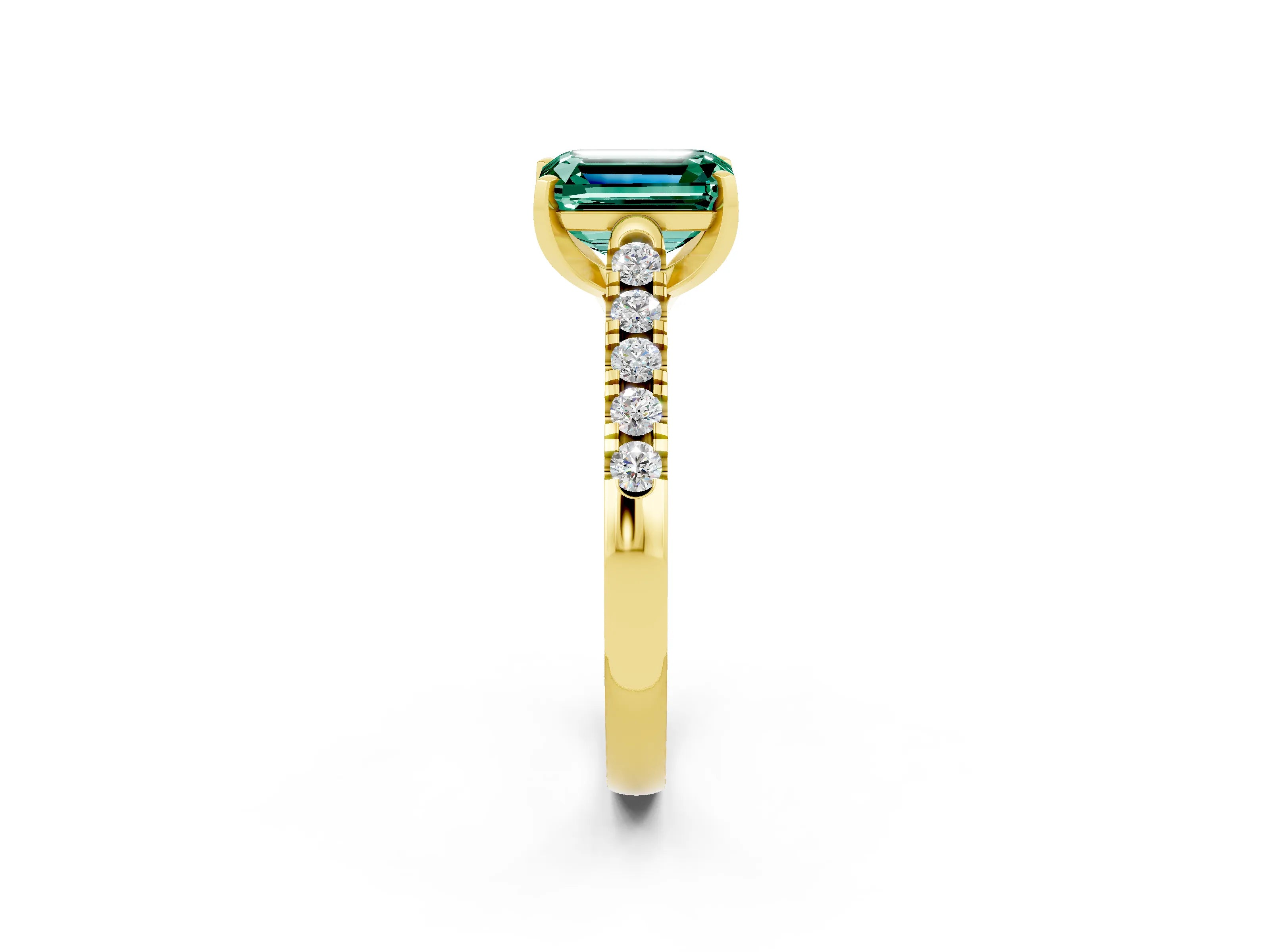 Yellow gold {shape_name} Green Sapphire Solitaire Ring with Pavé Band and Four-Prong Setting_2