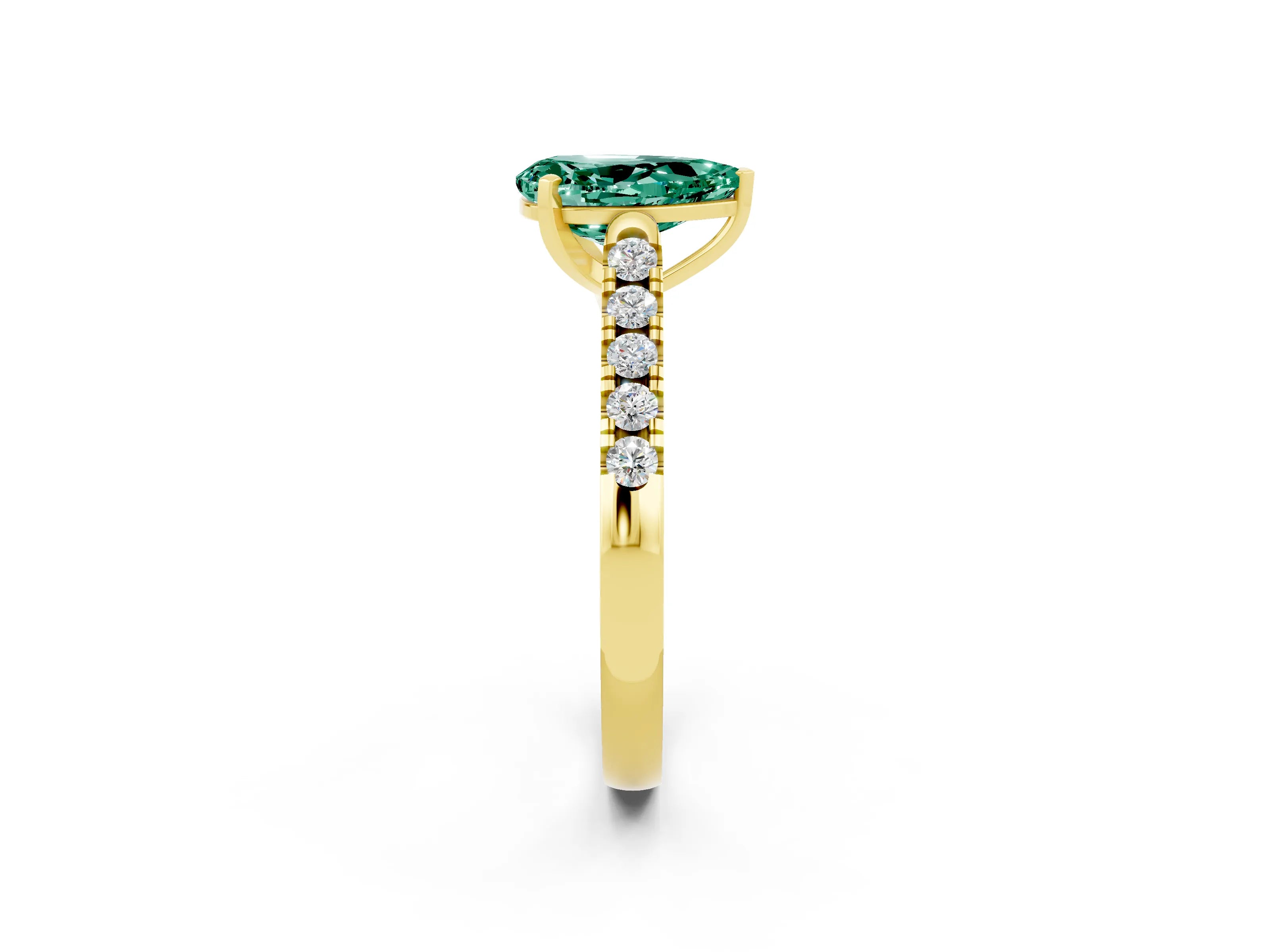 Yellow gold {shape_name} Green Sapphire Solitaire Ring with Pavé Band and Four-Prong Setting_2