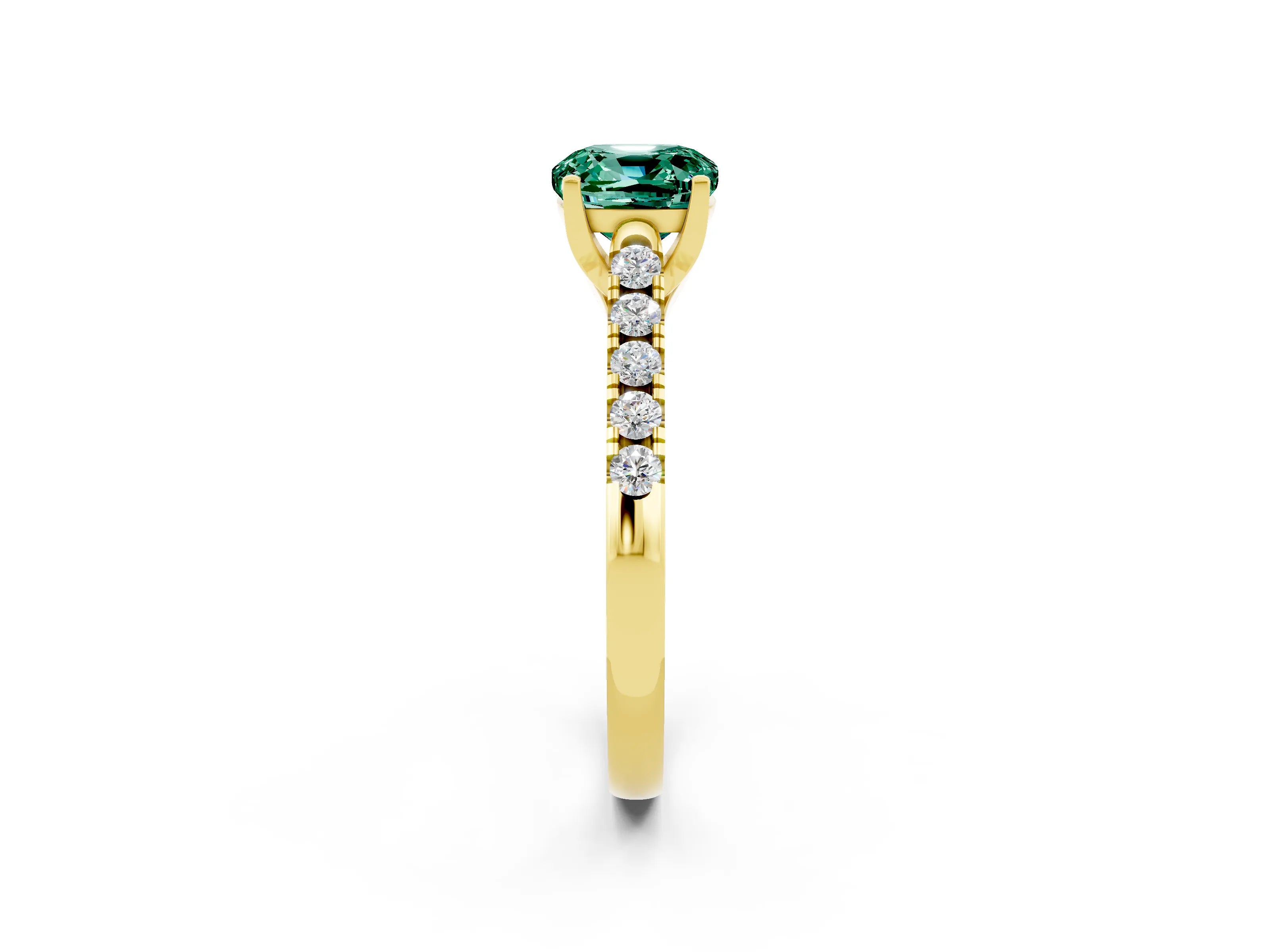 Yellow gold {shape_name} Green Sapphire Solitaire Ring with Pavé Band and Four-Prong Setting_2