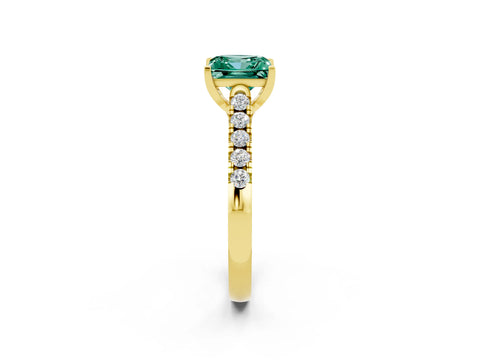 Yellow gold {shape_name} Green Sapphire Solitaire Ring with Pavé Band and Four-Prong Setting_2