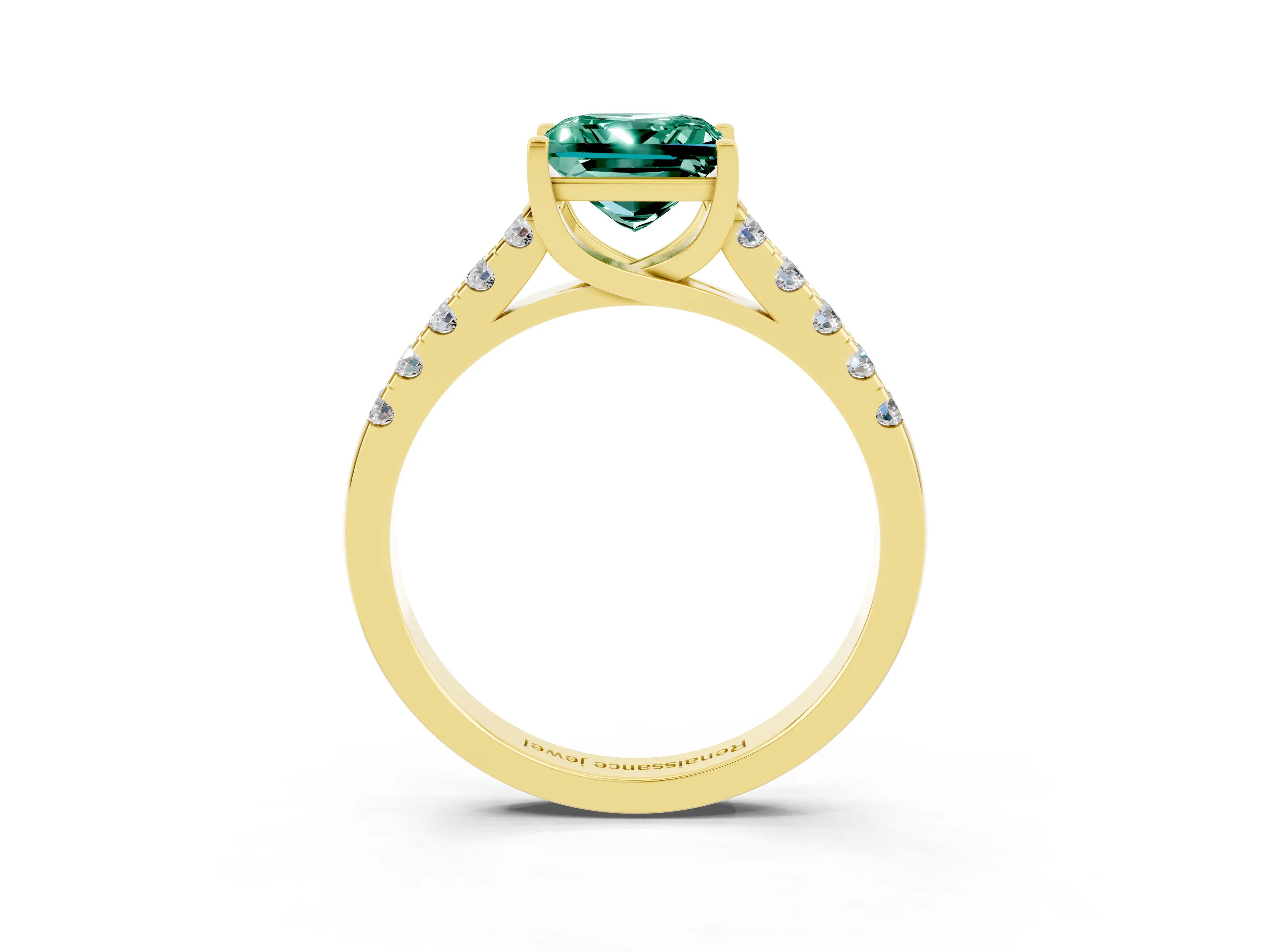 Yellow gold {shape_name} Green Sapphire Solitaire Ring with Pavé Band and Four-Prong Setting_3