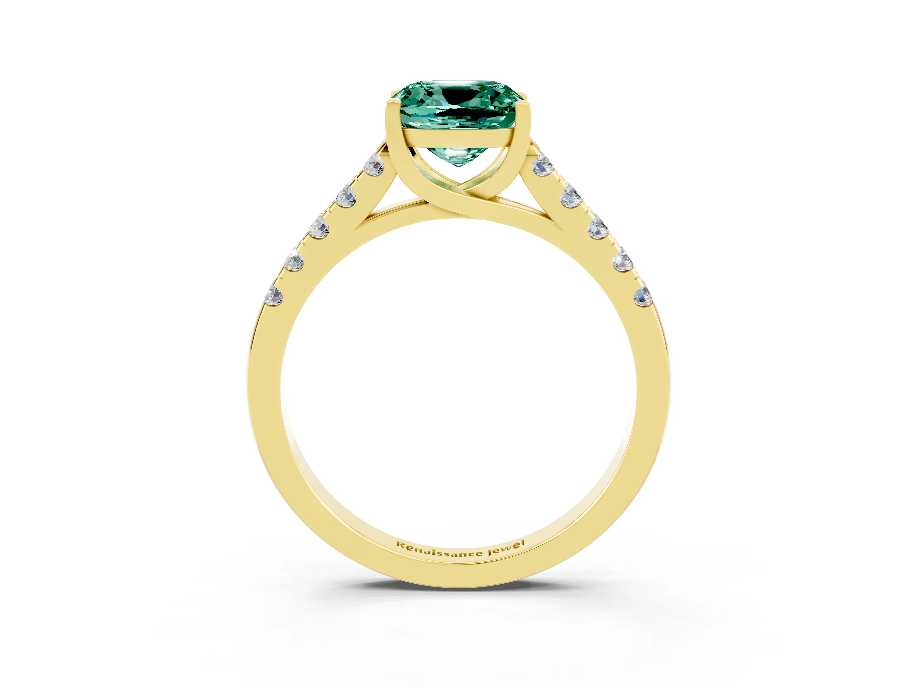 Yellow gold {shape_name} Green Sapphire Solitaire Ring with Pavé Band and Four-Prong Setting_3