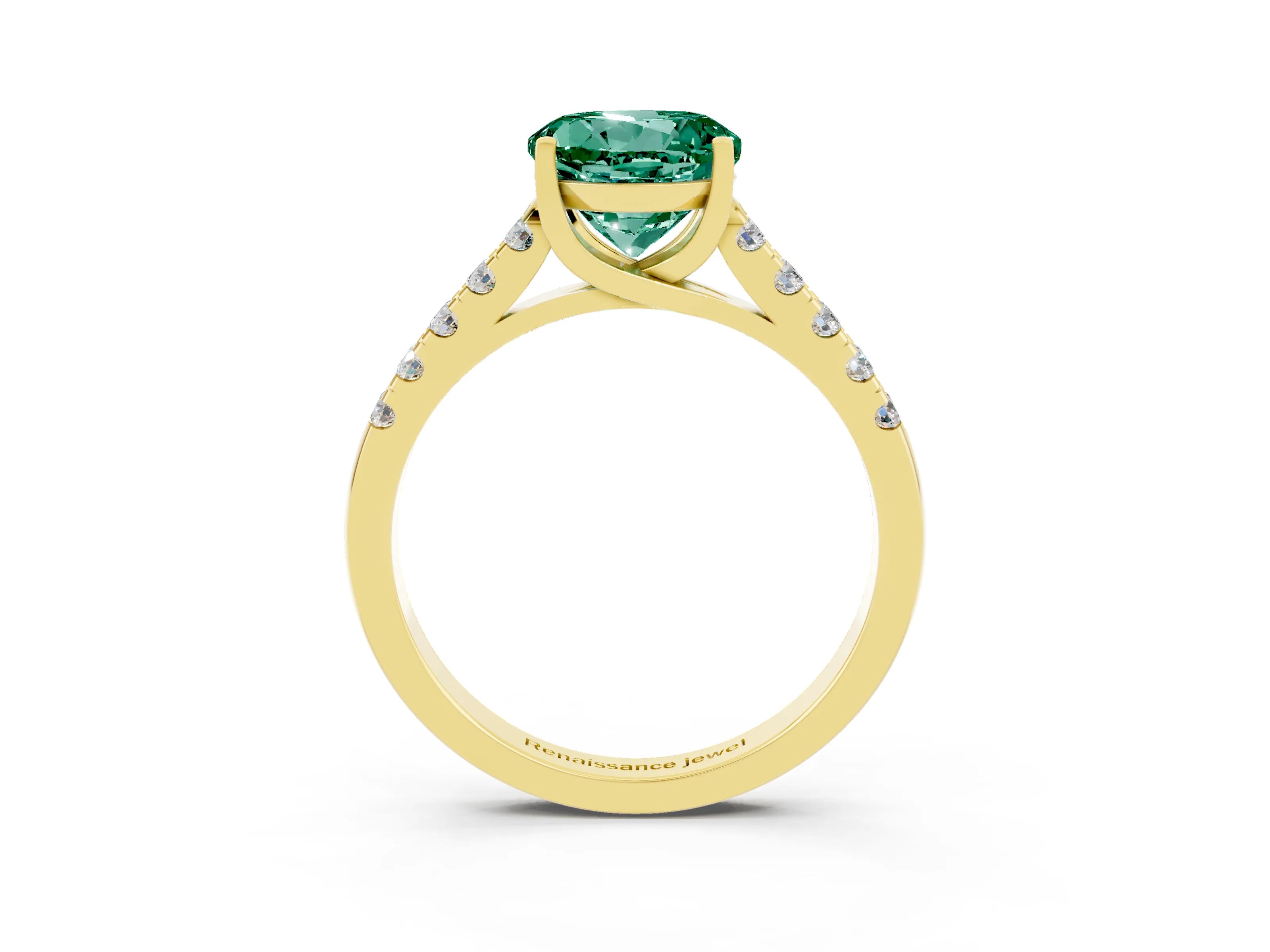 Yellow gold {shape_name} Green Sapphire Solitaire Ring with Pavé Band and Four-Prong Setting_3