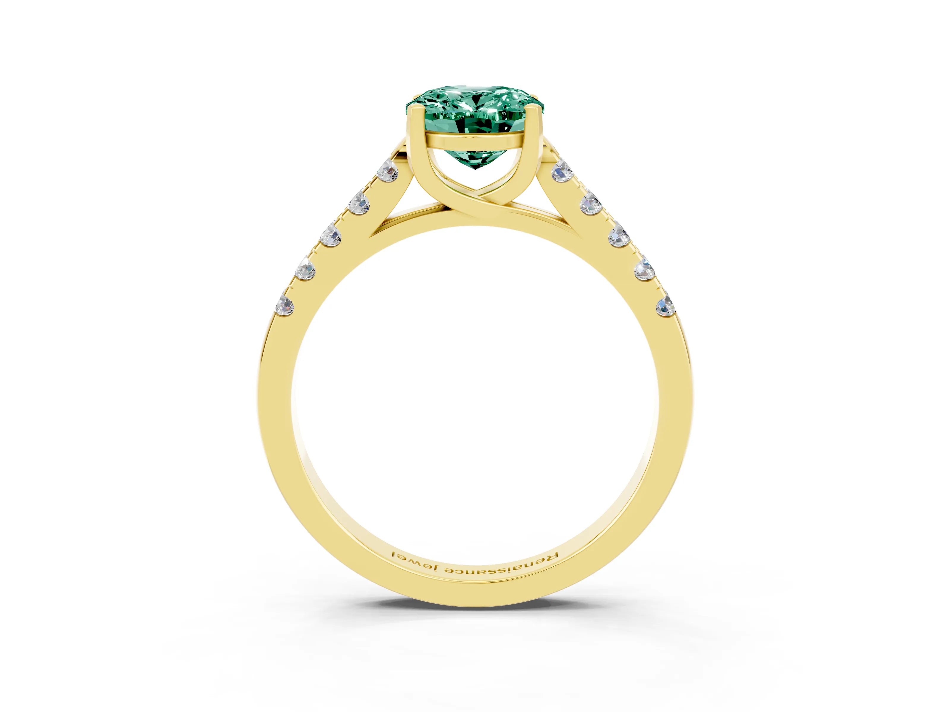 Yellow gold {shape_name} Green Sapphire Solitaire Ring with Pavé Band and Four-Prong Setting_3
