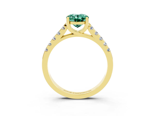 Yellow gold Oval Cut Green Sapphire Pavé Band Solitaire Ring with Prong Setting