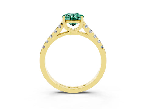Yellow gold {shape_name} Green Sapphire Solitaire Ring with Pavé Band and Four-Prong Setting_3