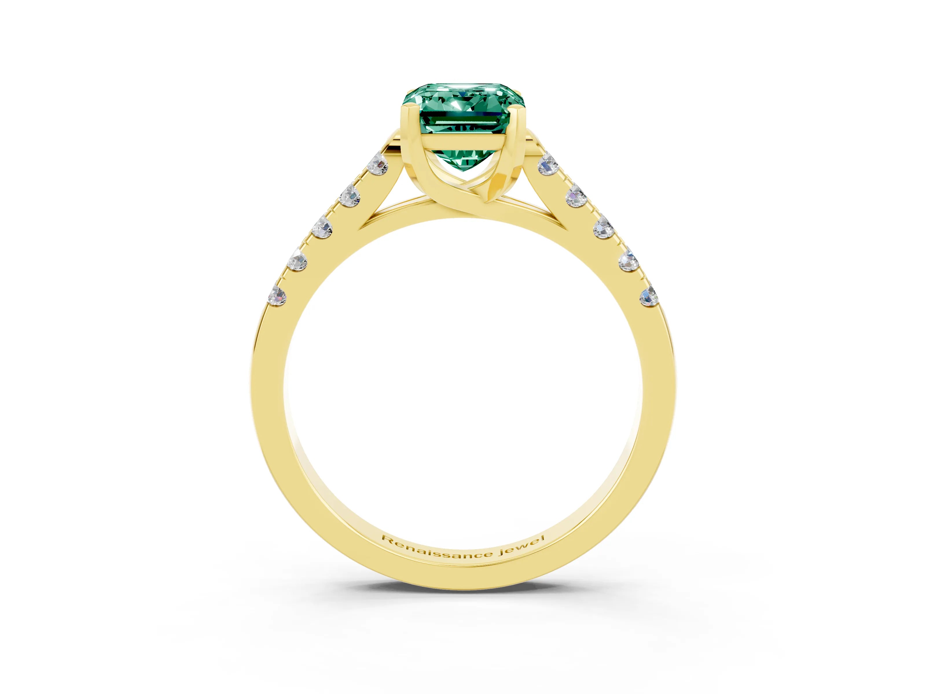 Yellow gold {shape_name} Green Sapphire Solitaire Ring with Pavé Band and Four-Prong Setting_3