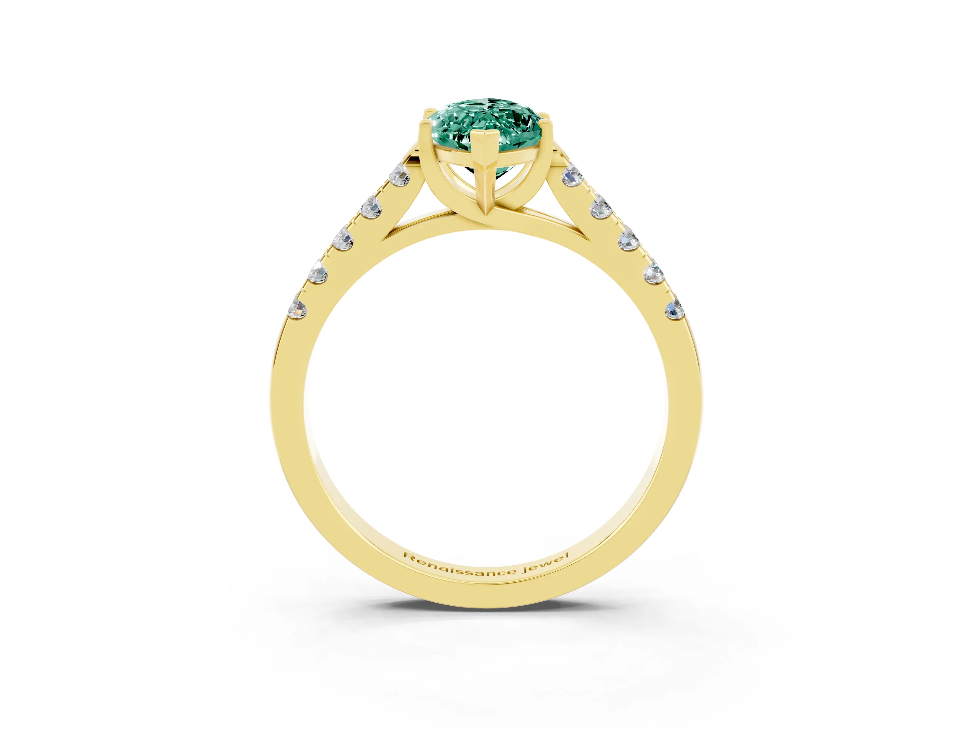 Yellow gold {shape_name} Green Sapphire Solitaire Ring with Pavé Band and Four-Prong Setting_3