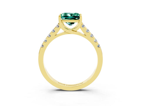 Yellow gold {shape_name} Green Sapphire Solitaire Ring with Pavé Band and Four-Prong Setting_3
