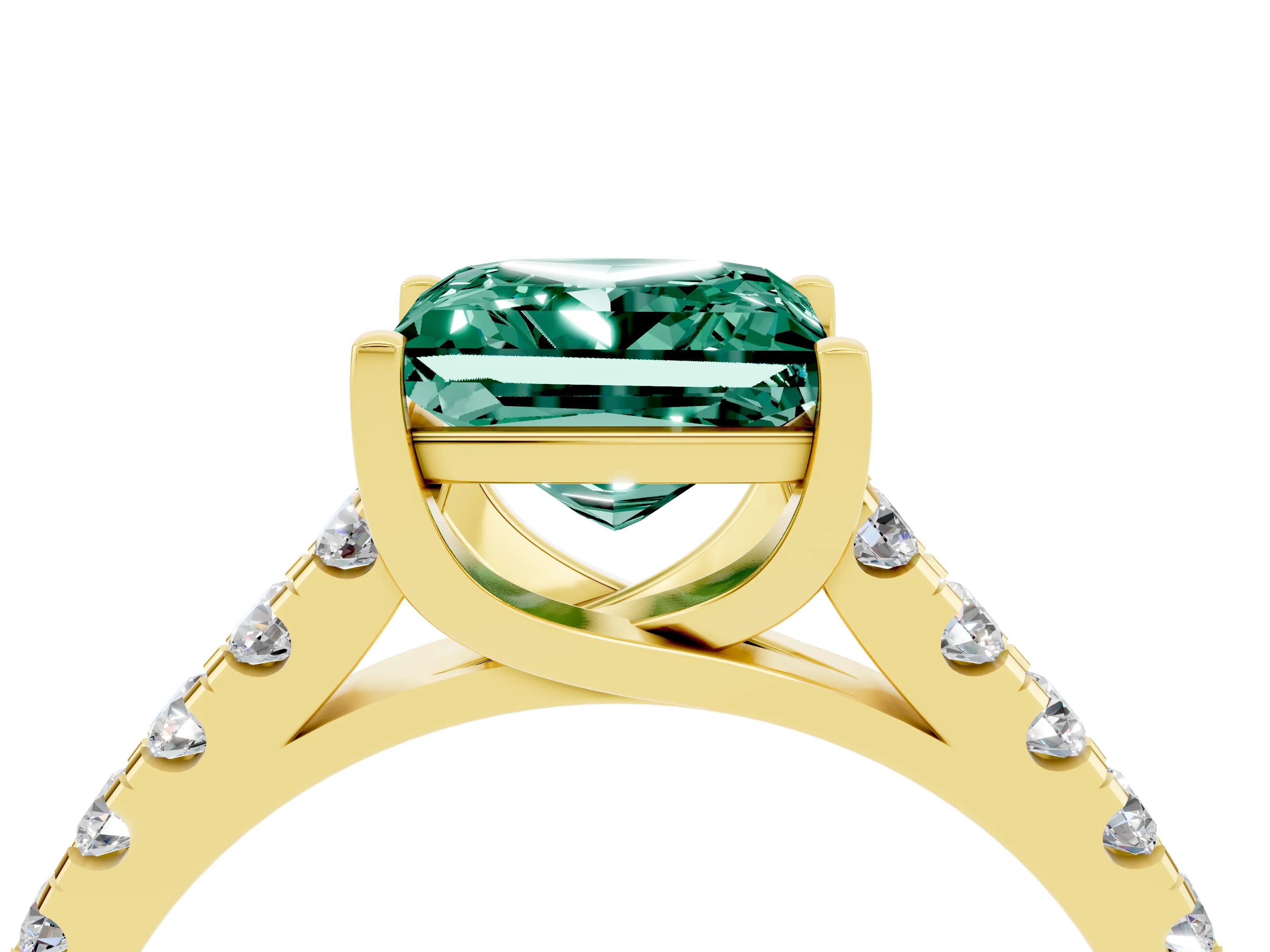 Yellow gold {shape_name} Green Sapphire Solitaire Ring with Pavé Band and Four-Prong Setting_4