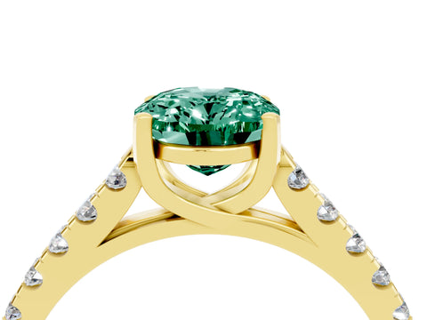 Yellow gold {shape_name} Green Sapphire Solitaire Ring with Pavé Band and Four-Prong Setting_4