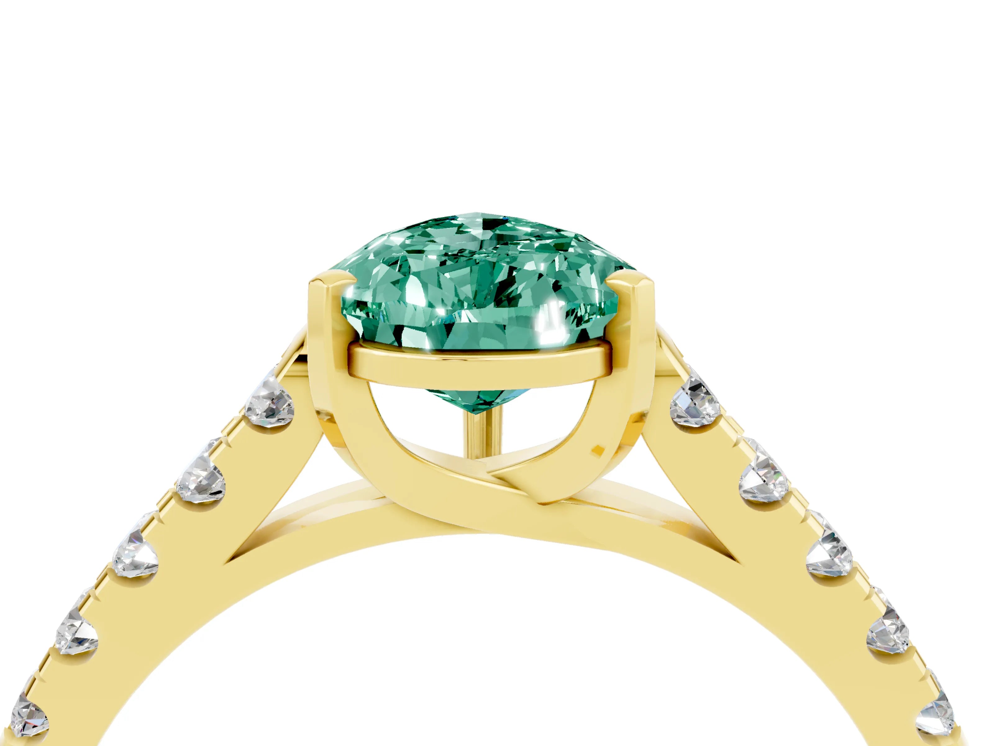 Yellow gold {shape_name} Green Sapphire Solitaire Ring with Pavé Band and Four-Prong Setting_4
