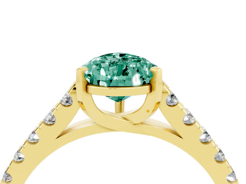 Yellow gold {shape_name} Green Sapphire Solitaire Ring with Pavé Band and Four-Prong Setting_4