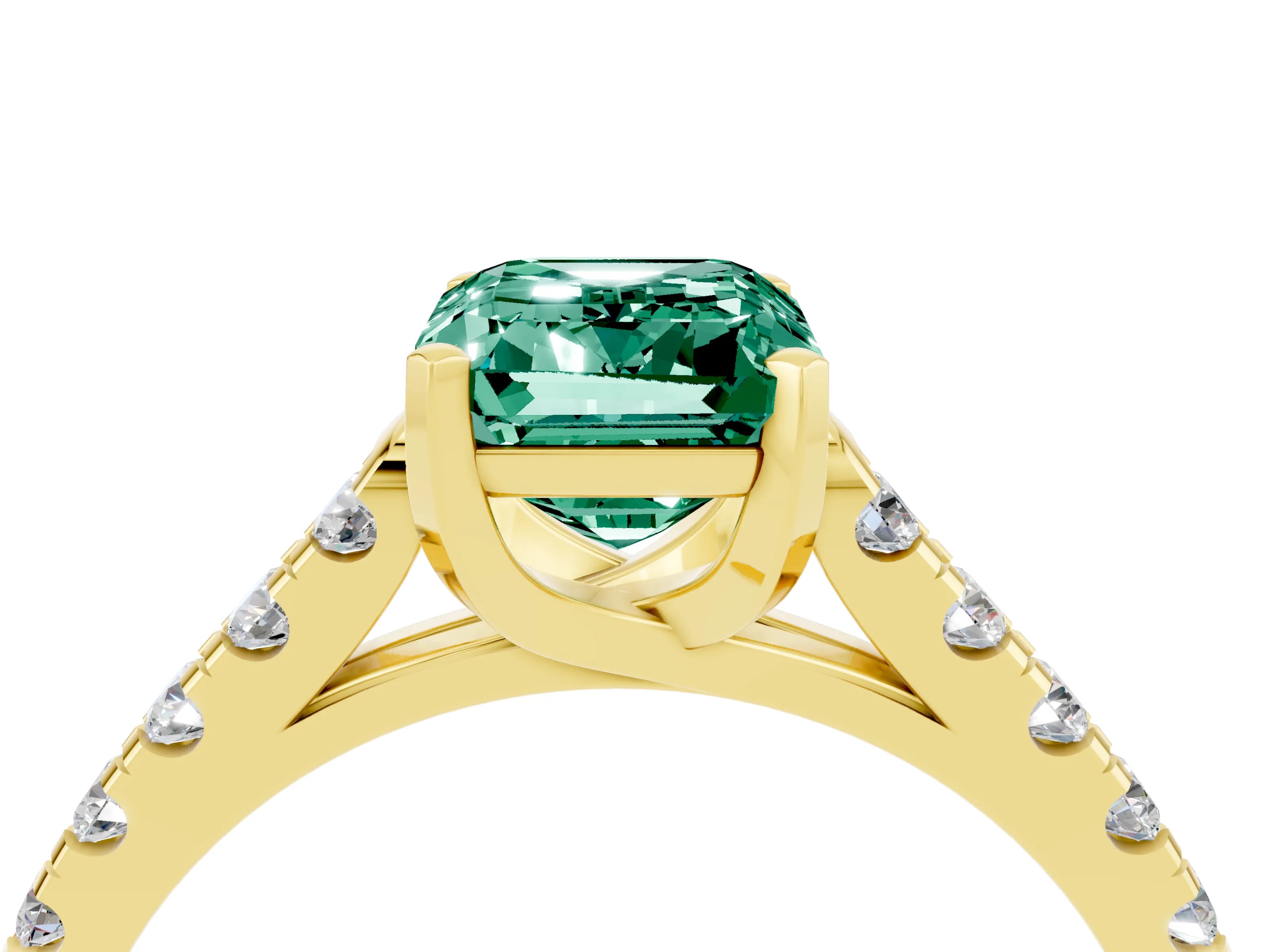 Yellow gold {shape_name} Green Sapphire Solitaire Ring with Pavé Band and Four-Prong Setting_4