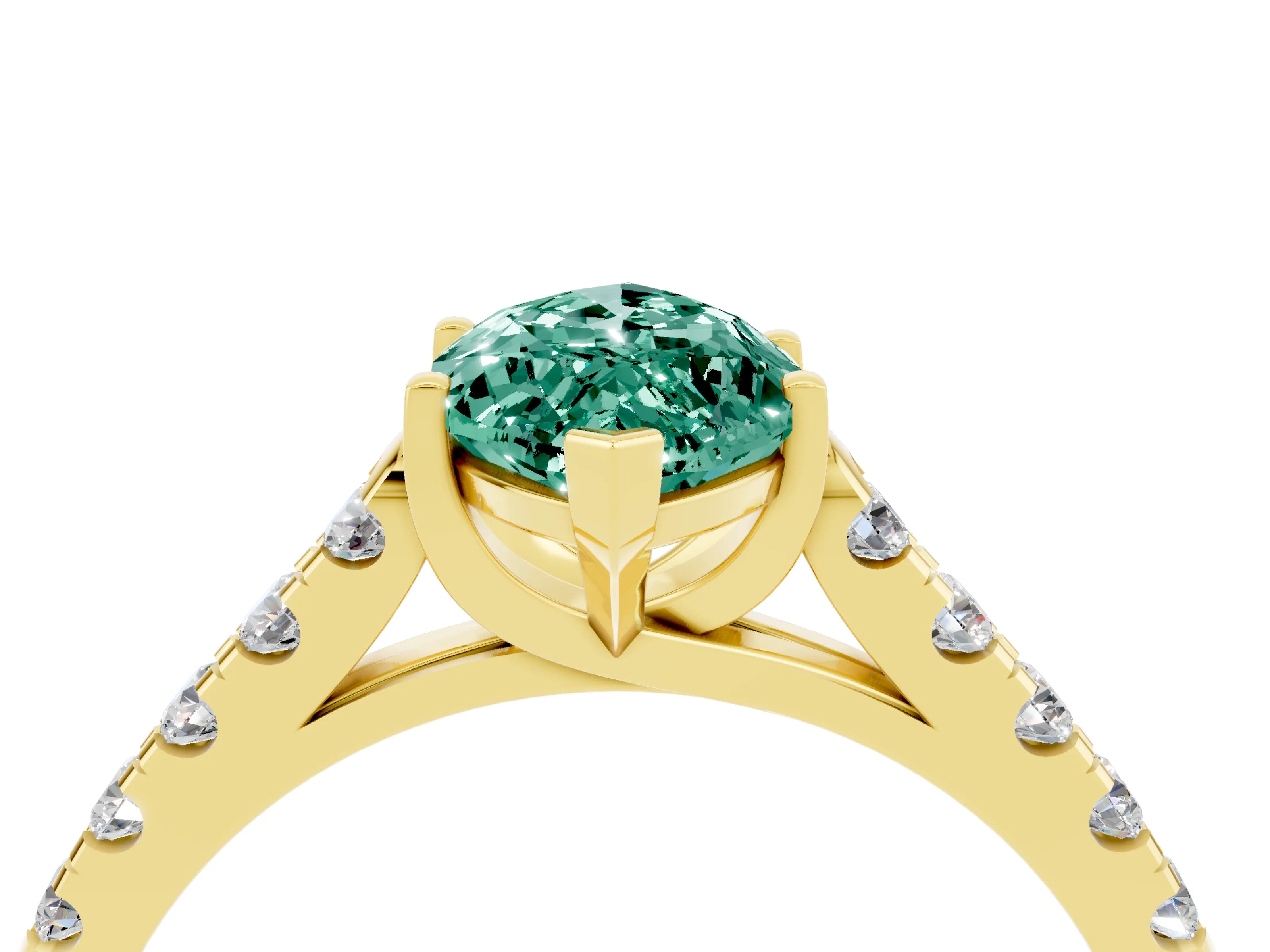 Yellow gold {shape_name} Green Sapphire Solitaire Ring with Pavé Band and Four-Prong Setting_4