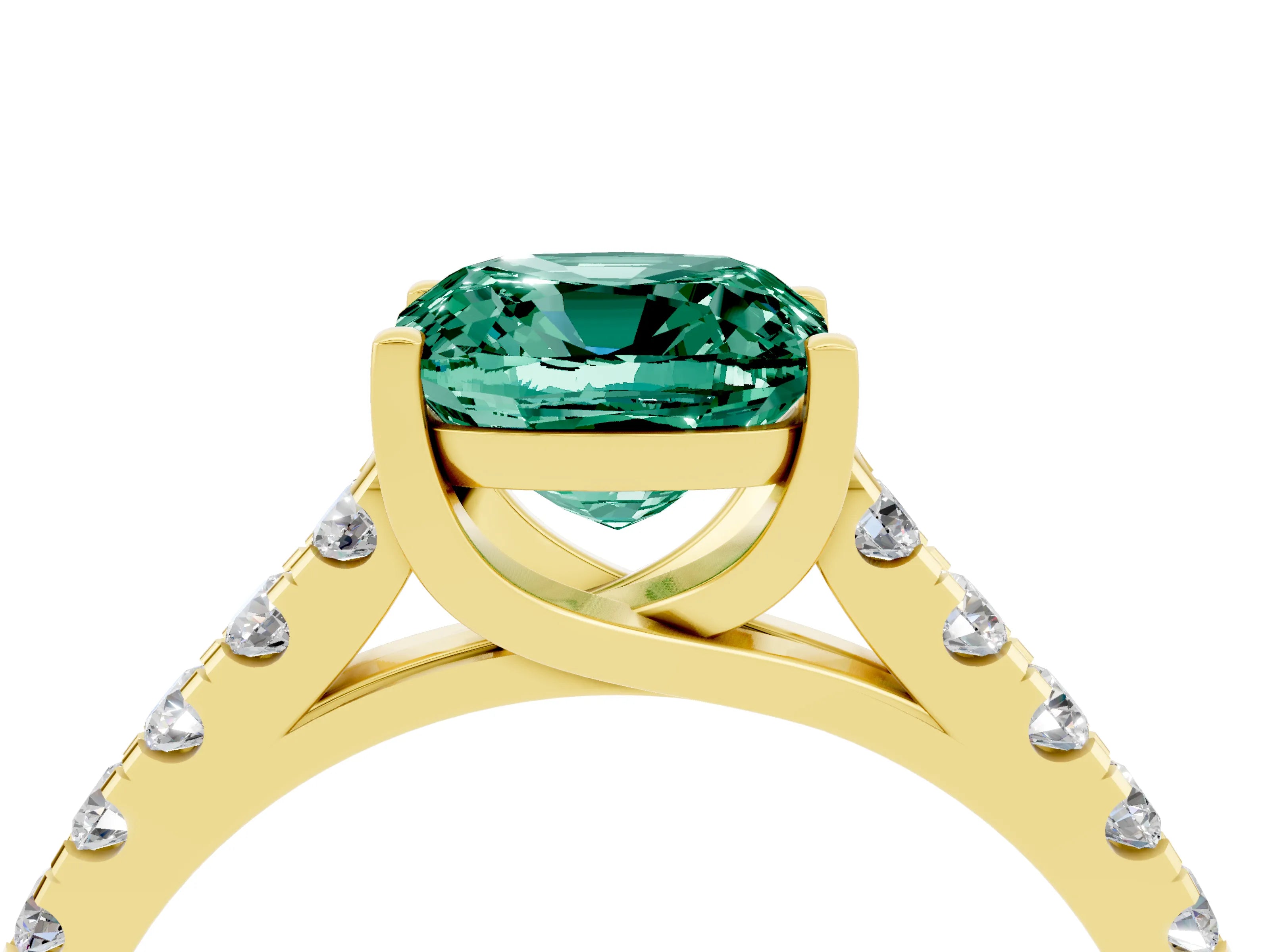 Yellow gold {shape_name} Green Sapphire Solitaire Ring with Pavé Band and Four-Prong Setting_4