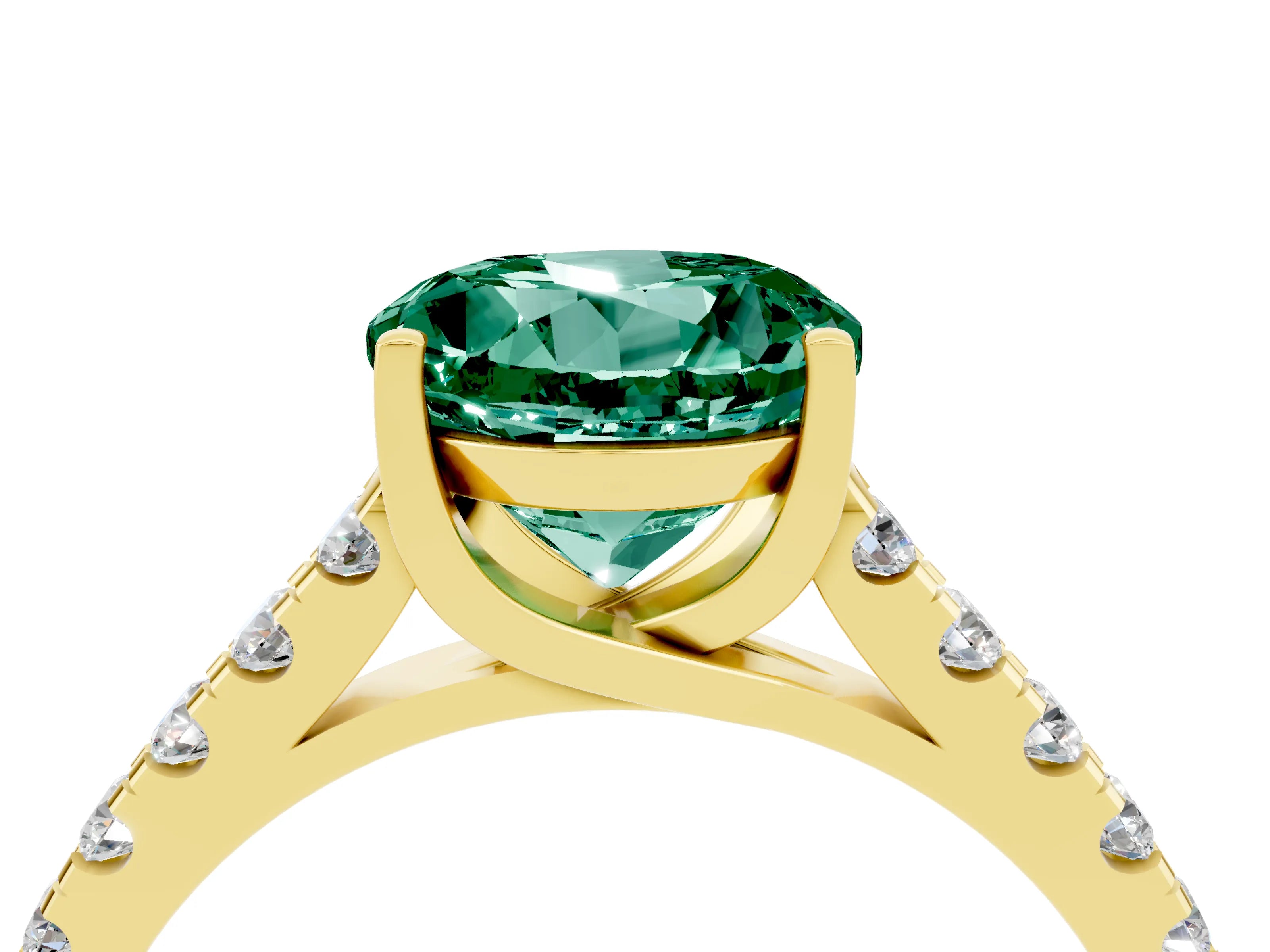 Yellow gold {shape_name} Green Sapphire Solitaire Ring with Pavé Band and Four-Prong Setting_4