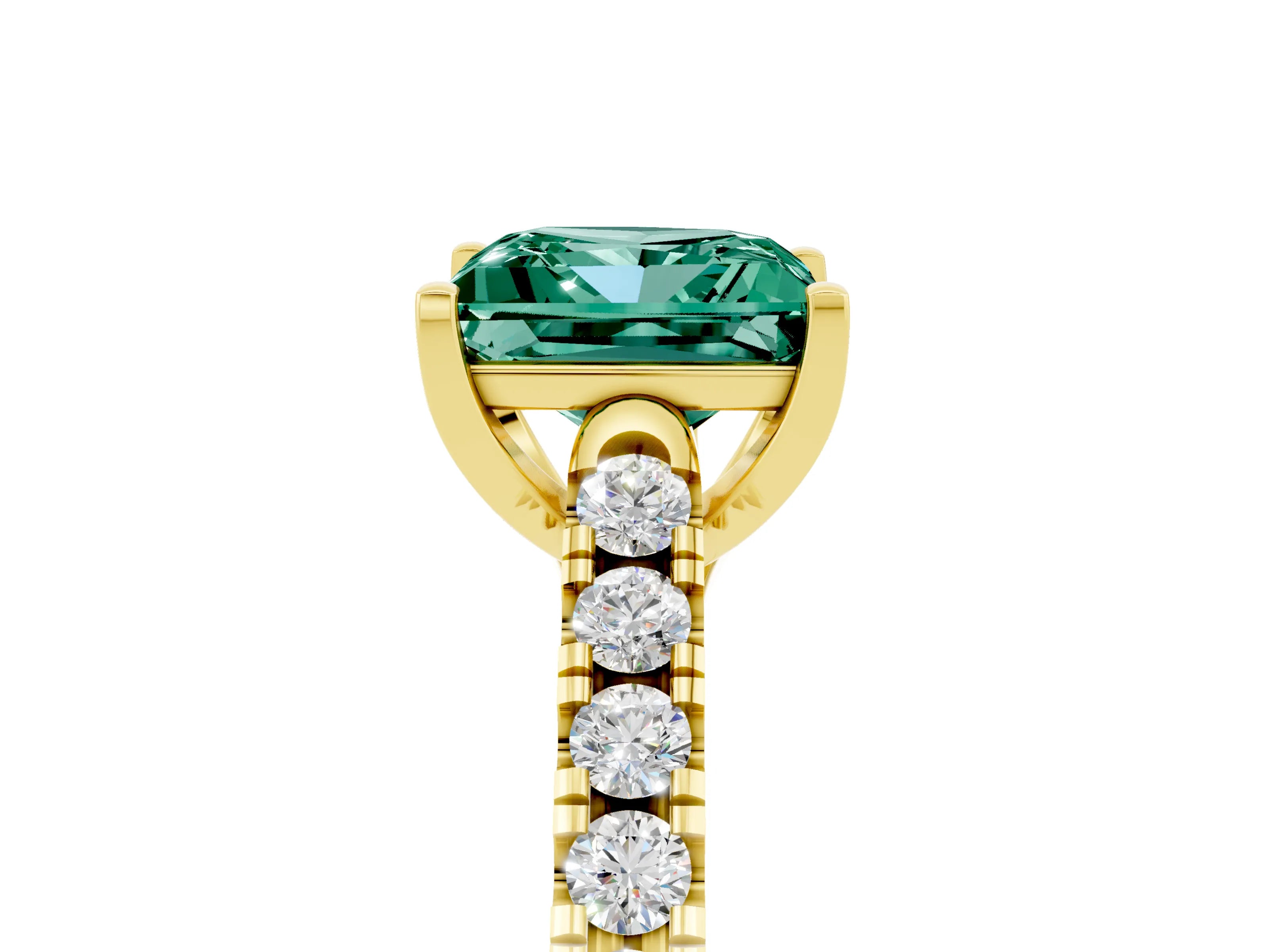 Yellow gold {shape_name} Green Sapphire Solitaire Ring with Pavé Band and Four-Prong Setting_5