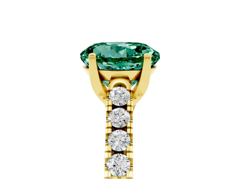 Yellow gold {shape_name} Green Sapphire Solitaire Ring with Pavé Band and Four-Prong Setting_5