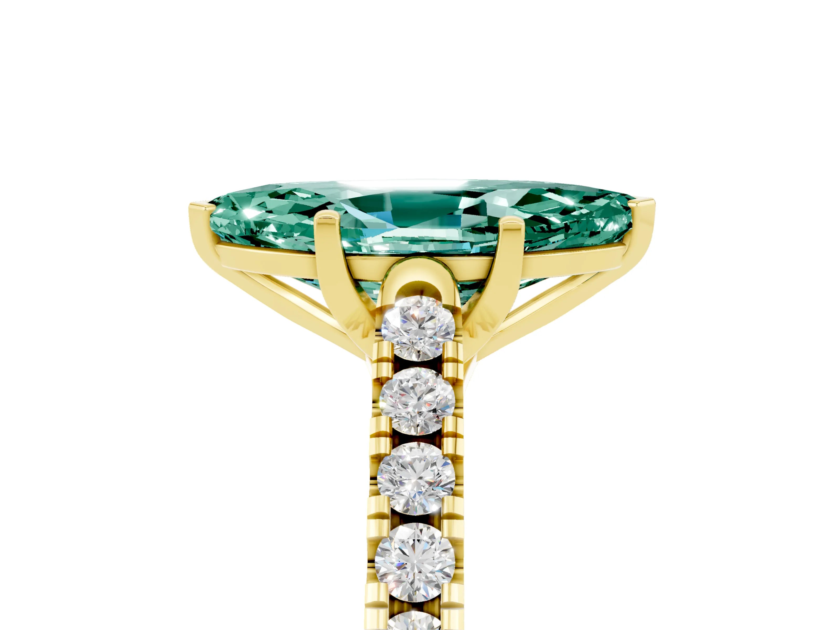 Yellow gold {shape_name} Green Sapphire Solitaire Ring with Pavé Band and Four-Prong Setting_5