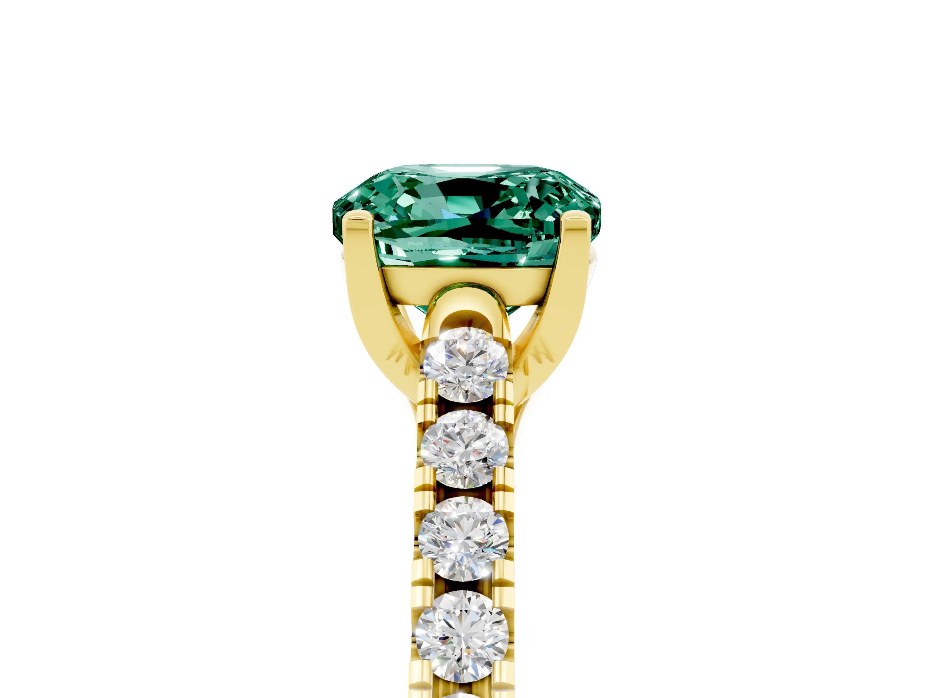 Yellow gold {shape_name} Green Sapphire Solitaire Ring with Pavé Band and Four-Prong Setting_5