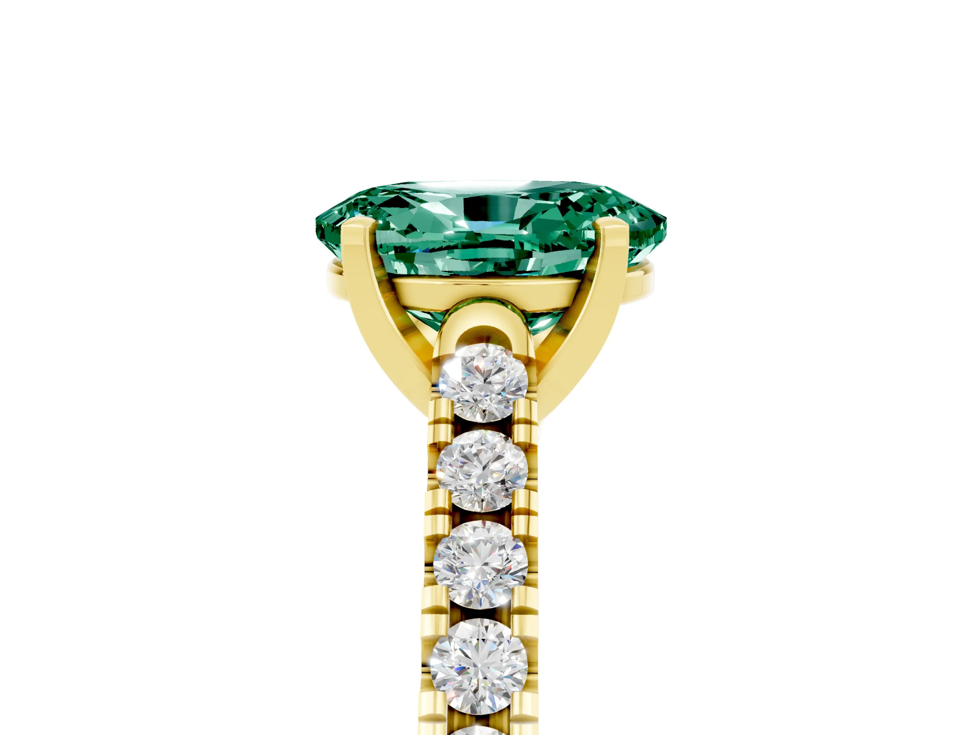 Yellow gold {shape_name} Green Sapphire Solitaire Ring with Pavé Band and Four-Prong Setting_5