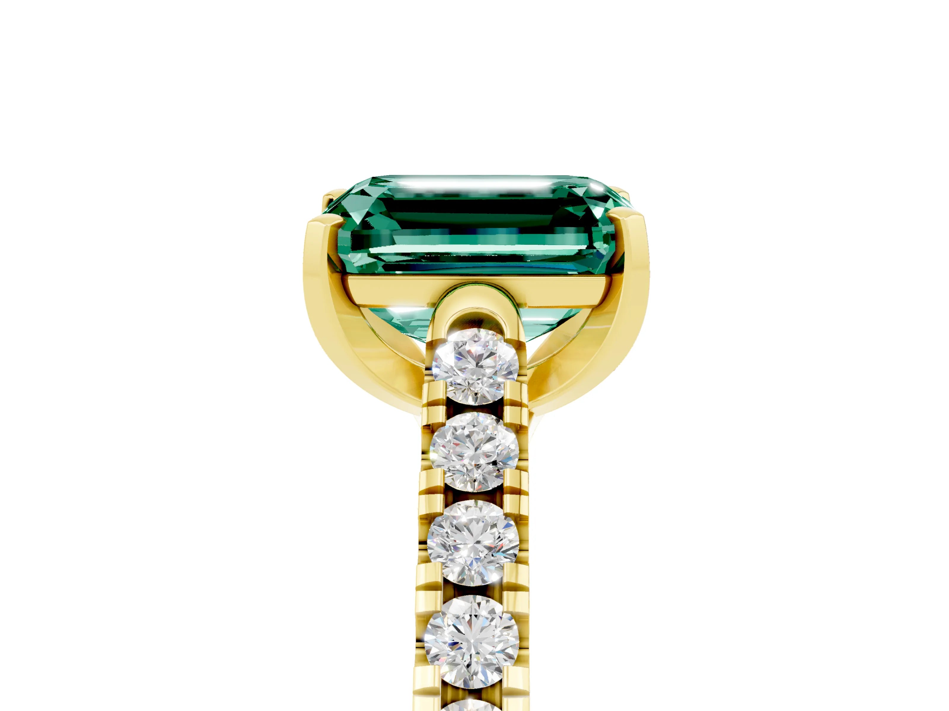 Yellow gold {shape_name} Green Sapphire Solitaire Ring with Pavé Band and Four-Prong Setting_5