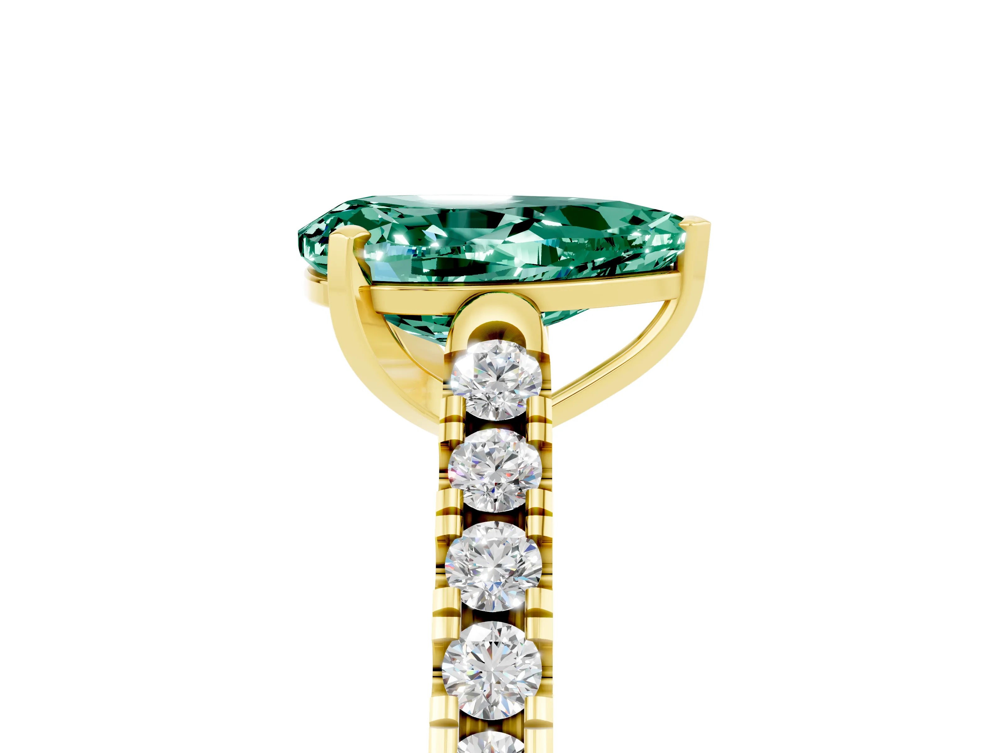 Yellow gold {shape_name} Green Sapphire Solitaire Ring with Pavé Band and Four-Prong Setting_5