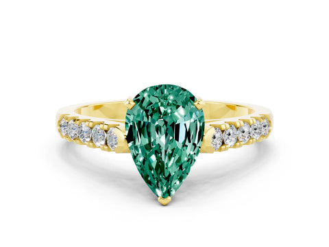 Yellow gold {shape_name} Green Sapphire Solitaire Ring with Pavé Band and Four-Prong Setting