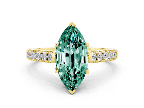 Yellow gold {shape_name} Green Sapphire Solitaire Ring with Pavé Band and Four-Prong Setting