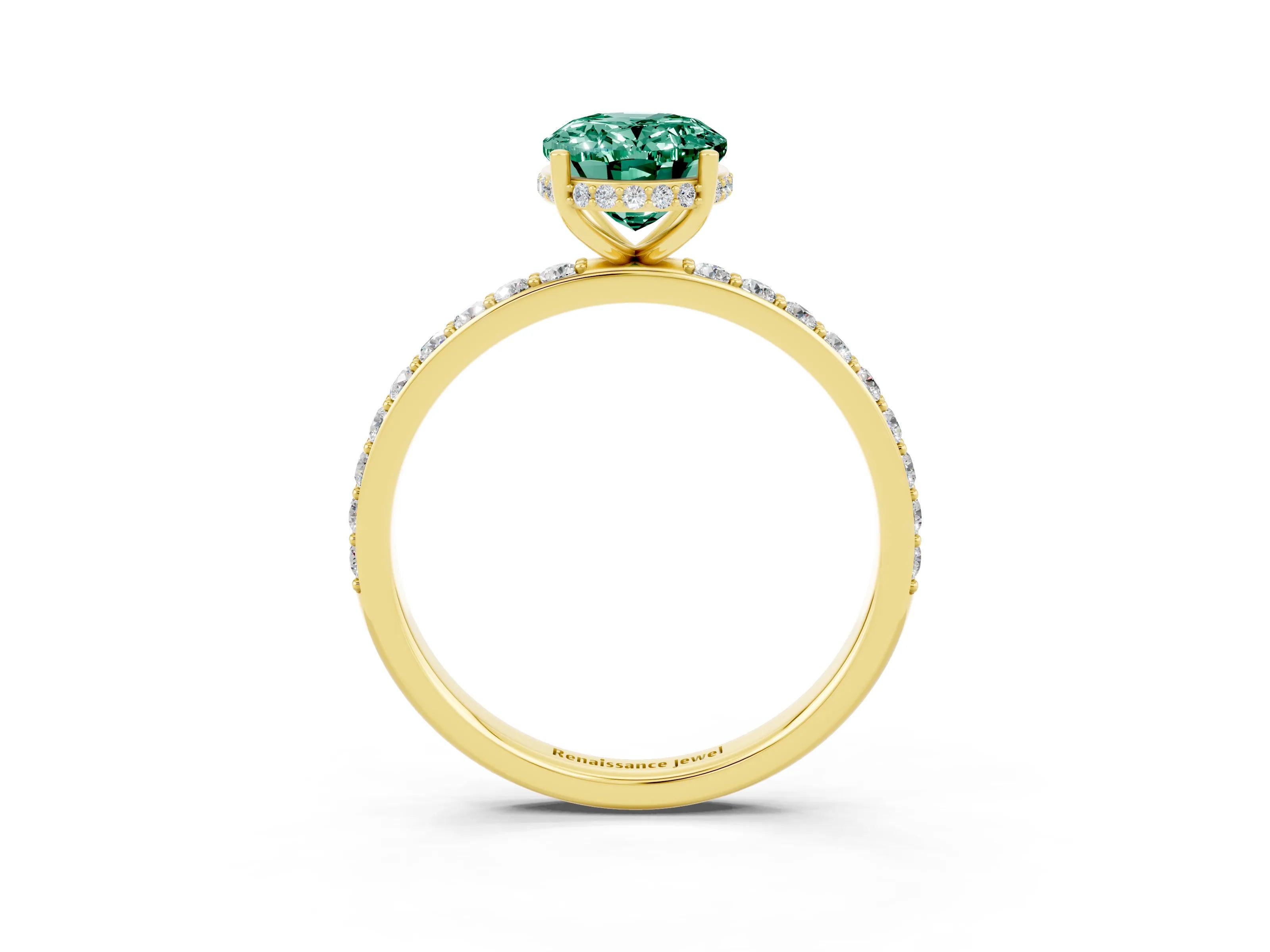 Yellow gold {shape_name} Green Sapphire Solitaire Ring with Pavé Band and Hidden Halo_3