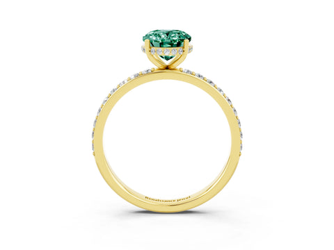 Yellow gold {shape_name} Green Sapphire Solitaire Ring with Pavé Band and Hidden Halo_3
