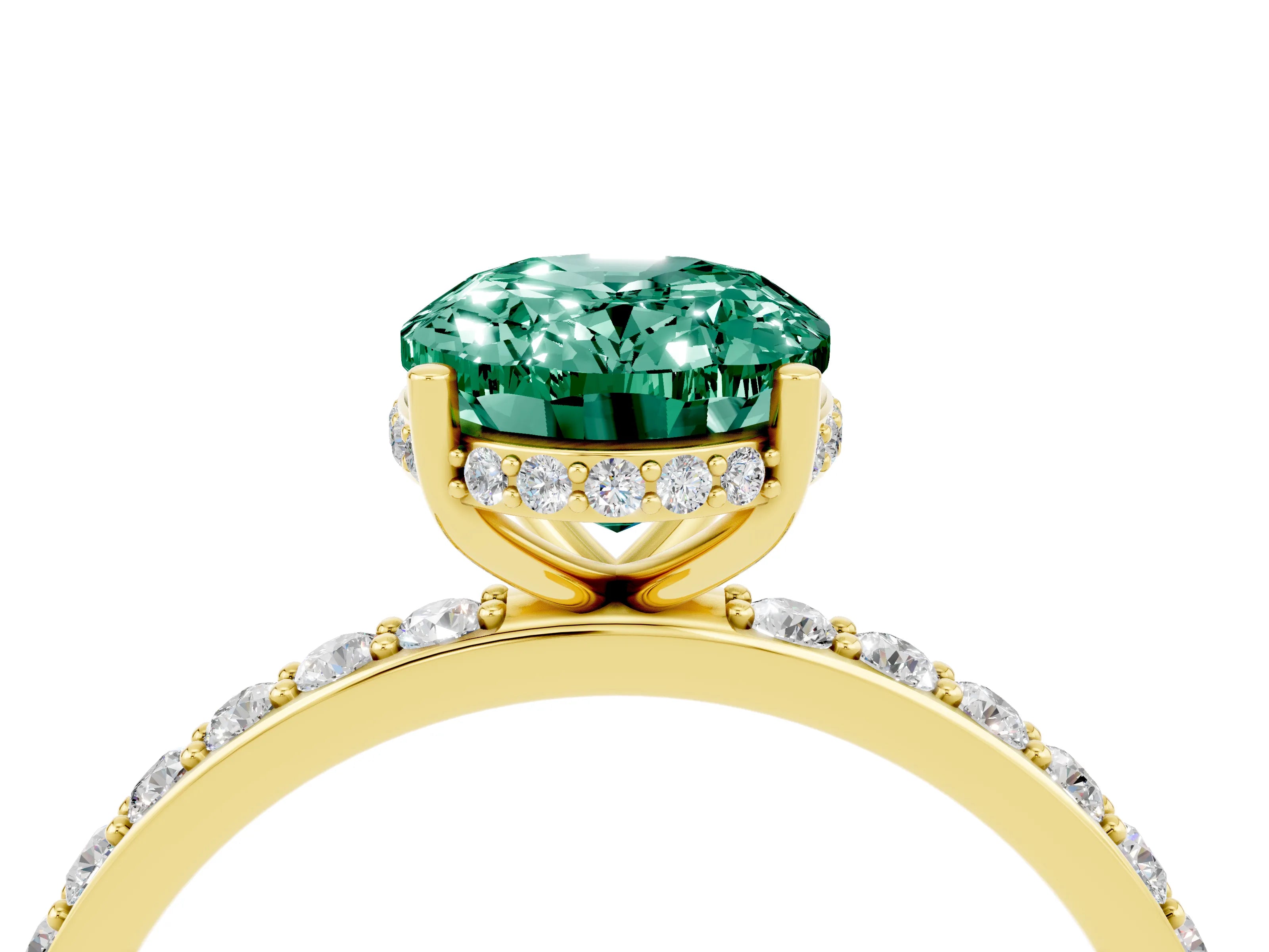 Yellow gold {shape_name} Green Sapphire Solitaire Ring with Pavé Band and Hidden Halo_4