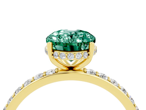 Yellow gold {shape_name} Green Sapphire Solitaire Ring with Pavé Band and Hidden Halo_4