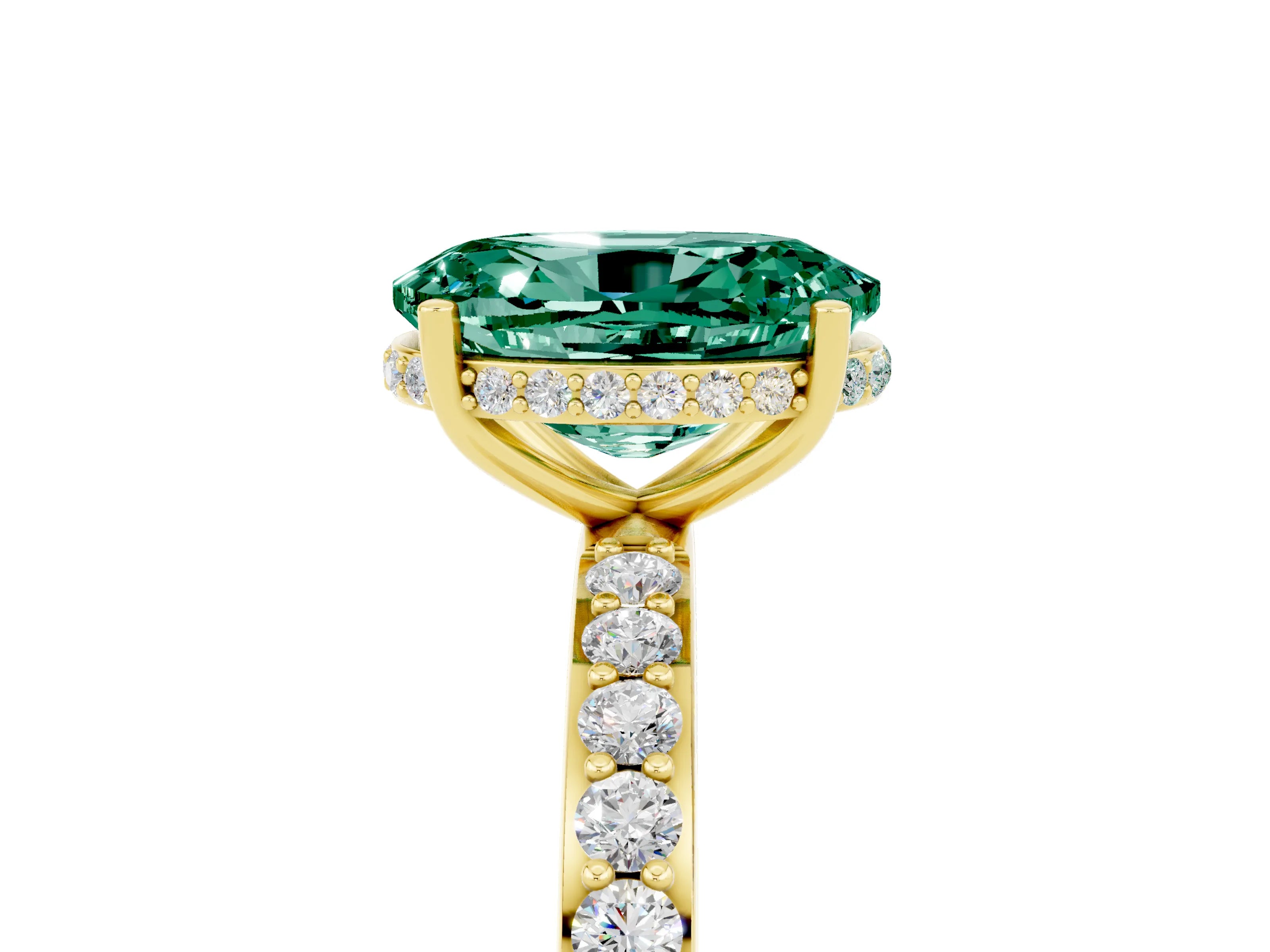 Yellow gold {shape_name} Green Sapphire Solitaire Ring with Pavé Band and Hidden Halo_5