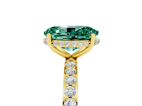 Yellow gold {shape_name} Green Sapphire Solitaire Ring with Pavé Band and Hidden Halo_5