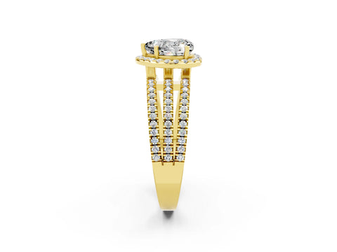 Yellow gold {shape_name} Moissanite Halo Engagement Ring with Split Shank and Four-Prong Setting_2