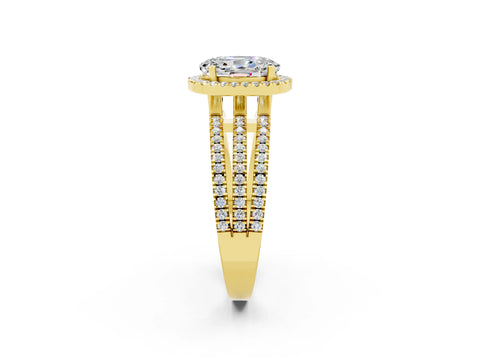 Yellow gold {shape_name} Moissanite Halo Engagement Ring with Split Shank and Four-Prong Setting_2