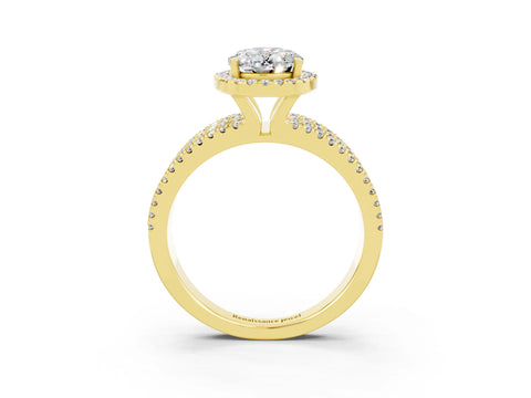 Yellow gold {shape_name} Moissanite Halo Engagement Ring with Split Shank and Four-Prong Setting_3