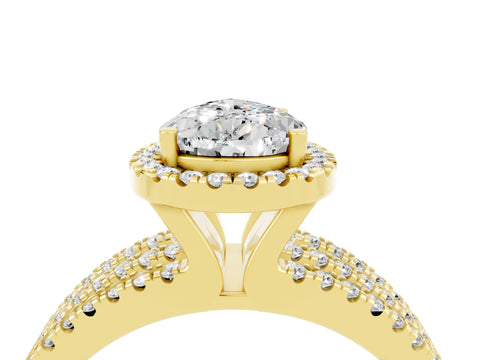 Yellow gold {shape_name} Moissanite Halo Engagement Ring with Split Shank and Four-Prong Setting_4