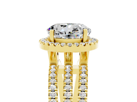 Yellow gold {shape_name} Moissanite Halo Engagement Ring with Split Shank and Four-Prong Setting_5