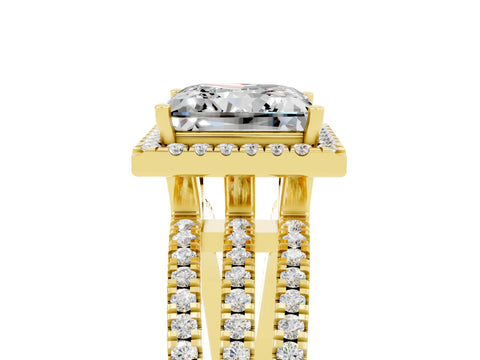 Yellow gold {shape_name} Moissanite Halo Engagement Ring with Split Shank and Four-Prong Setting_5