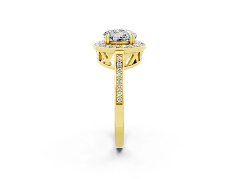 Yellow gold {shape_name} Moissanite Halo Ring with Split Shank and Four-Prong Setting_2