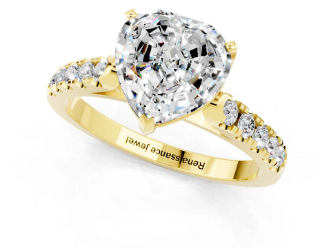 Yellow gold {shape_name} Moissanite Solitaire Ring with Pavé Band and Four-Prong Setting_1