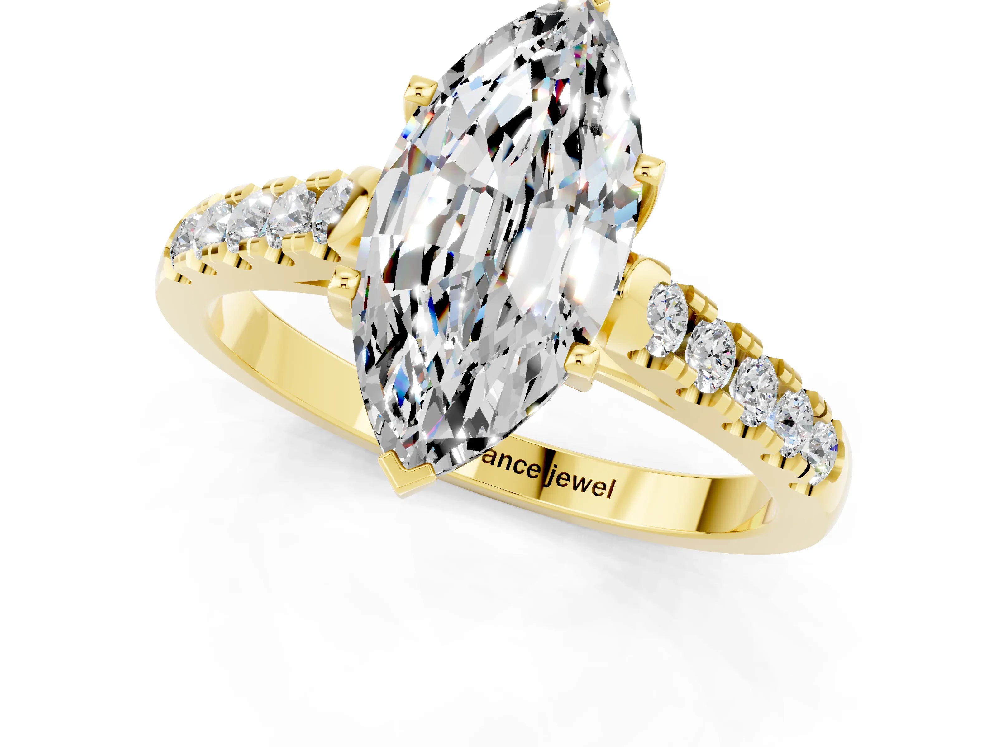 Yellow gold {shape_name} Moissanite Solitaire Ring with Pavé Band and Four-Prong Setting_1