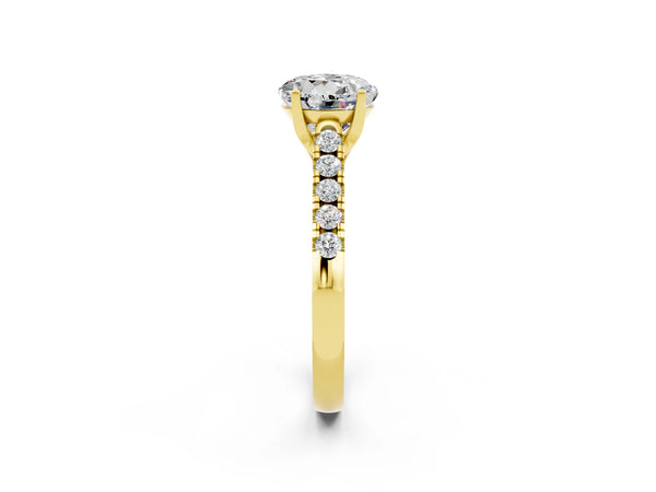 Yellow gold Round Cut Moissanite Pavé Band Solitaire Ring with Prong Setting