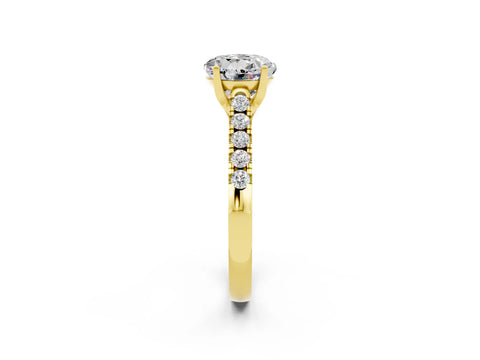 Yellow gold {shape_name} Moissanite Solitaire Ring with Pavé Band and Four-Prong Setting_2